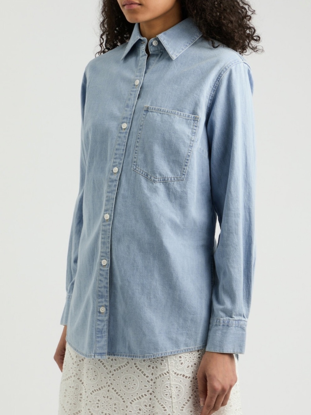 Veronica Beard Maya Chambray Button-Down Shirt in Sky